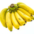 Yellow banana and fruit isolated on white background