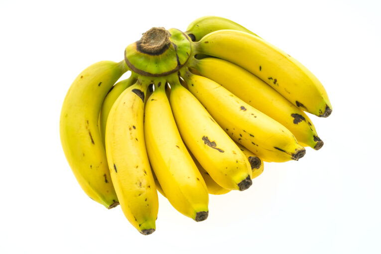 Yellow banana and fruit isolated on white background